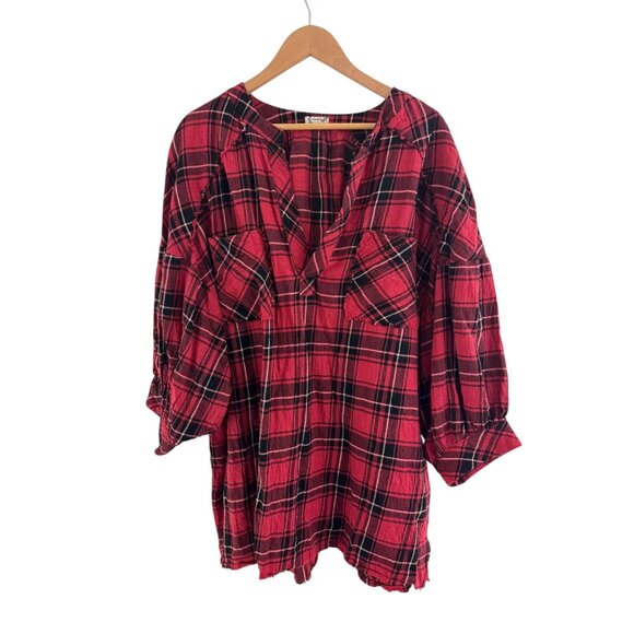 Intimately Free People Not Your Boyfriend's Oversized Red Plaid Tunic Top Size M - Picture 4 of 13